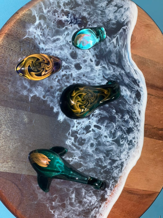 **Featuring***  Glass Pendants- hand blown from "Good Glass" in Hawaii